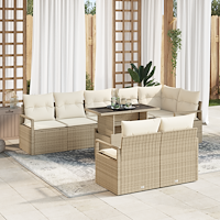 vidaXL 9-delars trädgårdsoffaset med kuddar beige poly rattan