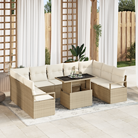 vidaXL 10-delat trädgårdsoffmöbelset med kuddar beige poly rotting