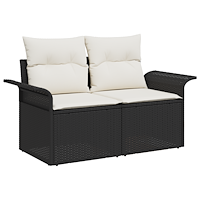 vidaXL 9 delat trädgårdssoffe-set med kuddar svart poly rattan