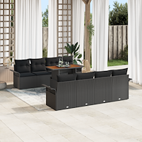 vidaXL 9-delars Lounge-set för uteplats med kuddar i svart poly rattan