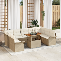 vidaXL 10-delars trädgårdsofa set med kuddar Beige poly rattan