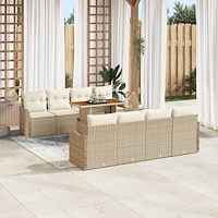 vidaXL 9-delat trädgårdsoffasett med kuddar beige polyrotting