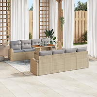 vidaXL 9-delars trädgårdsofa set med kuddar Beige Poly Rattan