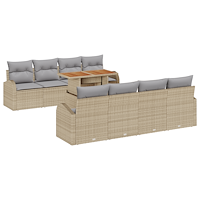 vidaXL 9-delars trädgårdsofa set med kuddar Beige Poly Rattan
