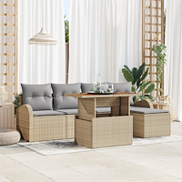 vidaXL 6-delars trädgårdsofa set med kuddar beige poly rattan