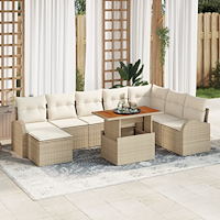 vidaXL 9-delars Trädgårdsoffset med Kuddar Beige Poly Rattan