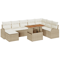 vidaXL 9-delars Trädgårdsoffset med Kuddar Beige Poly Rattan