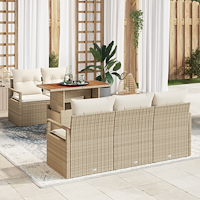 vidaXL 6-delars trädgårdsoffset med kuddar beige poly rattan