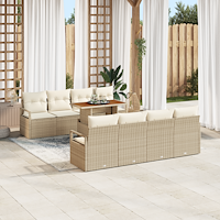 vidaXL 9 Delar Trädgårdsoffset med Kuddar Beige Poly Rotting