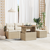 vidaXL 6-delars trädgårdsoffset med kuddar Beige Poly Rattan