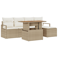 vidaXL 6-delars trädgårdsoffset med kuddar Beige Poly Rattan