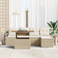 vidaXL 6-delars trädgårdsoffset med kuddar Beige Poly Rattan