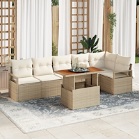vidaXL 7 Delar Trädgårdsssofa Set med Kuddar Beige Poly Rattan