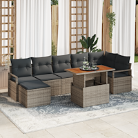 vidaXL 8-delat trädgårdsofa-set med kuddar grå poly rattan