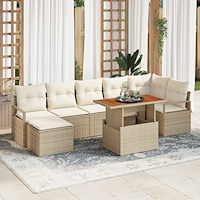 vidaXL 8-delat trädgårdssoffset med kuddar beige poly rattan