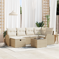 vidaXL 7-delad trädgårdsoffaset med kuddar Beige Poly Rattan