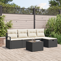 vidaXL 6-delad trädgårdssoffet med kuddar svart poly rattan
