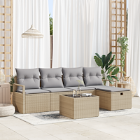 vidaXL 6-delat trädgårdsoffset med kuddar beige poly rattan