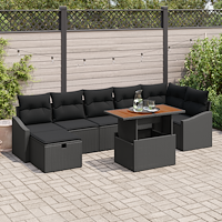 vidaXL 8-delat trädgårdsoff set med kuddar svart poly rattan