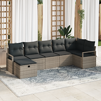 vidaXL Trädgårdsoffset med kudde med lagring 7 pcs Grå Poly rattan