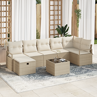 vidaXL 8-delat trädgårdsofa set med kuddar beige poly rattan