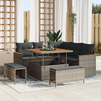 vidaXL 8-delat trädgårdsoffset med kuddar Grå Poly Rattan Acacia