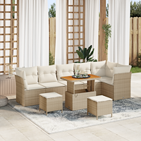 vidaXL 9-delars trädgårdsoffset med kuddar Beige Poly Rattan Akacia