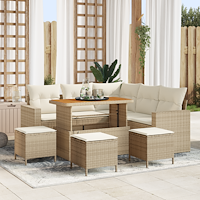 vidaXL 9 Delars Trädgårdsoffset med Kuddar Beige Poly Rattan Akacia