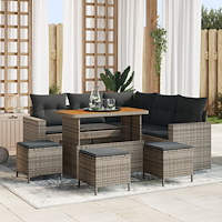 vidaXL 9-delad trädgårdsoffagrupp med kuddar Grå Poly Rattan Acacia