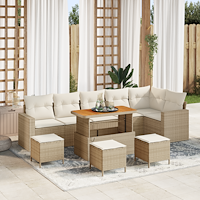 vidaXL 10 Delars Trädgårdsoffset med Dynor Beige Poly Rottning Acacia