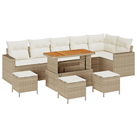 vidaXL 10 Delars Trädgårdsoffset med Dynor Beige Poly Rottning Acacia