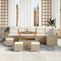 vidaXL 10 Delars Trädgårdsoffset med Dynor Beige Poly Rottning Acacia