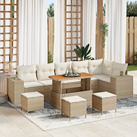 vidaXL 10-delars trädgårdsoff-set med kuddar beige polyrotting akacia