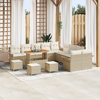vidaXL 14-delars trädgårdsoffaset med kuddar beige Poly Rattan Akacia