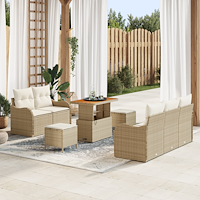 vidaXL 8-delat trädgårdsoff-set med kuddar Beige Poly Rattan Akacia