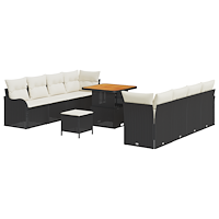 vidaXL 11-delat trädgårdsoffaset med kuddar svart poly rattan acacia