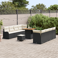 vidaXL 11-delat trädgårdsoffaset med kuddar svart poly rattan acacia