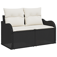 vidaXL 11-delat trädgårdsoffaset med kuddar svart poly rattan acacia