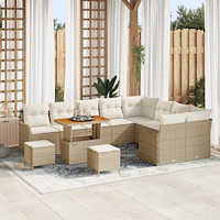 vidaXL 12-delars Trädgårdsoffanset med Kuddar Beige Poly Rattan Akacia