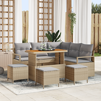 vidaXL 9-delat Trädgårdsoff Set med Kuddar Beige Poly Rosting Akacia