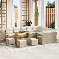 vidaXL 13-delars trädgårdsoffagrupp med kuddar beige poly rattan akacia