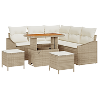 vidaXL 8 Delars Trädgårdsoff Set Med Kuddar Beige Poly Rattan Akacia