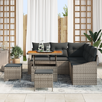 vidaXL 8-delad Trädgårdsoffasett med kuddar Grå Poly Rattan Akacia