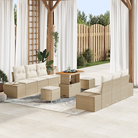 vidaXL 9-delad trädgårdsoffgrupp med kuddar Beige Poly Rattan Akacia