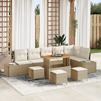vidaXL 10-delad Trädgårdsoffset med Kuddar Beige Poly-Rattan Akacia