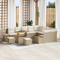 vidaXL 12-delat Trädgårdsoffaset med kuddar Beige Poly Rattan Akacia
