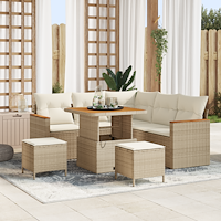 vidaXL Trädgårdsoffset med kudde med lagring 8 pcs Beige Poly rattan