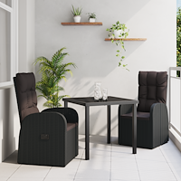 vidaXL 3-delat trädgårdsset med dynor Svart Poly Rattan