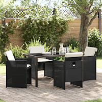 vidaXL 5-delars uteplatsmatbord med kuddar i svart poly rattan