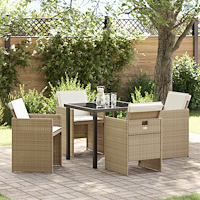 vidaXL 5-delars trädgårdsmiddagsset med kuddar i beige poly rattan